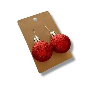 Handmade red glitter Christmas ornament earrings